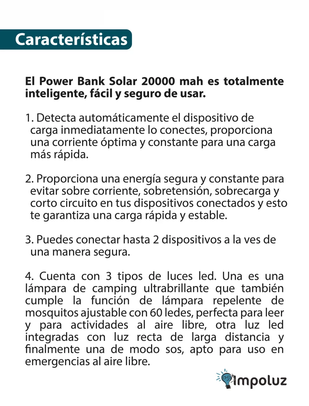 CARACTERISTICAS POWER BANK PANELES
