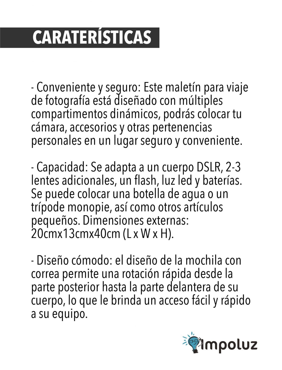 Bolso Para Camara Fotografica Slr Y Dslr Impermeable - Imagen 5