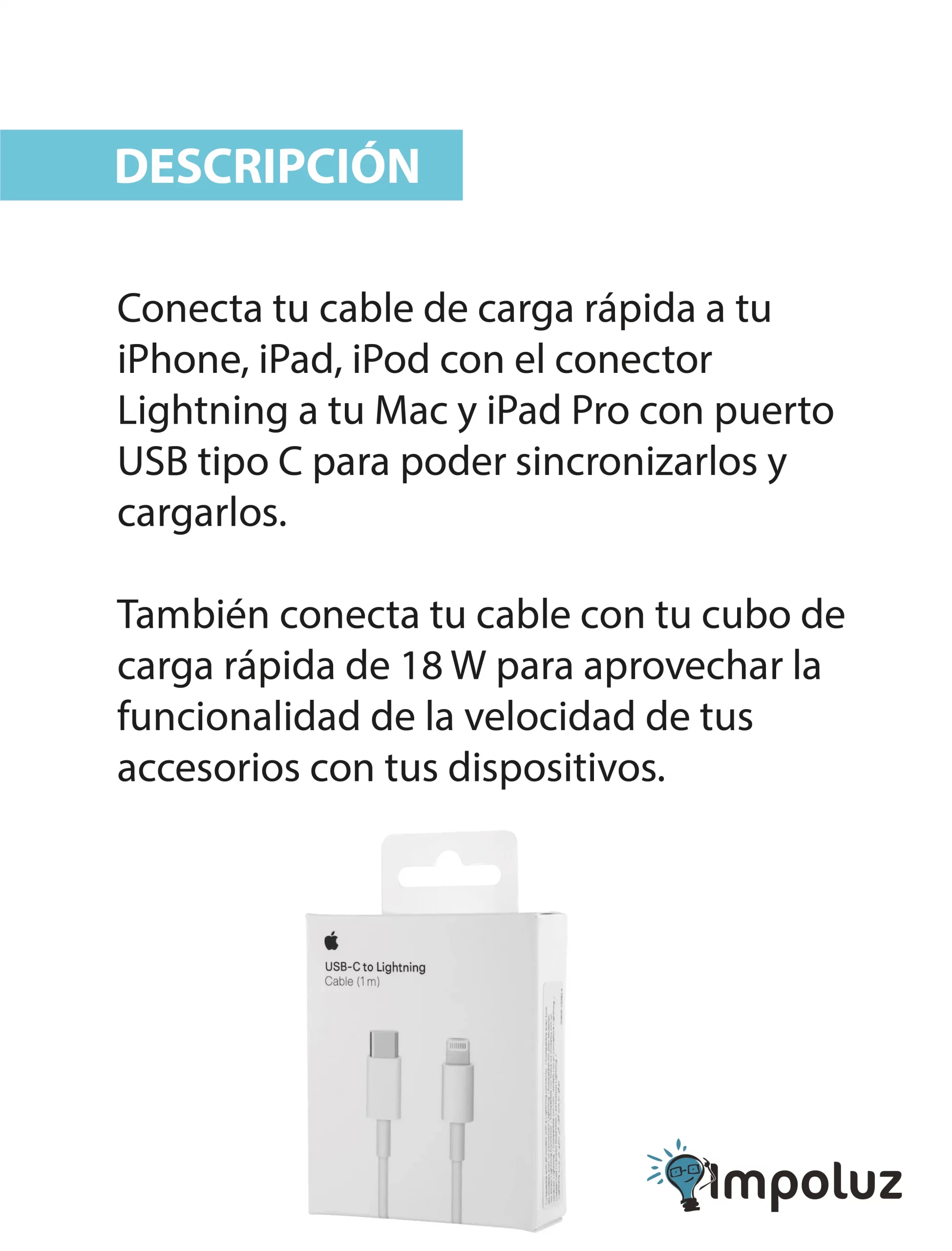 cable lightning 1 metro scaled Cable Carga Rapida iPhone Tipo C Lightning 1 y 2 Metros - Imagen 4