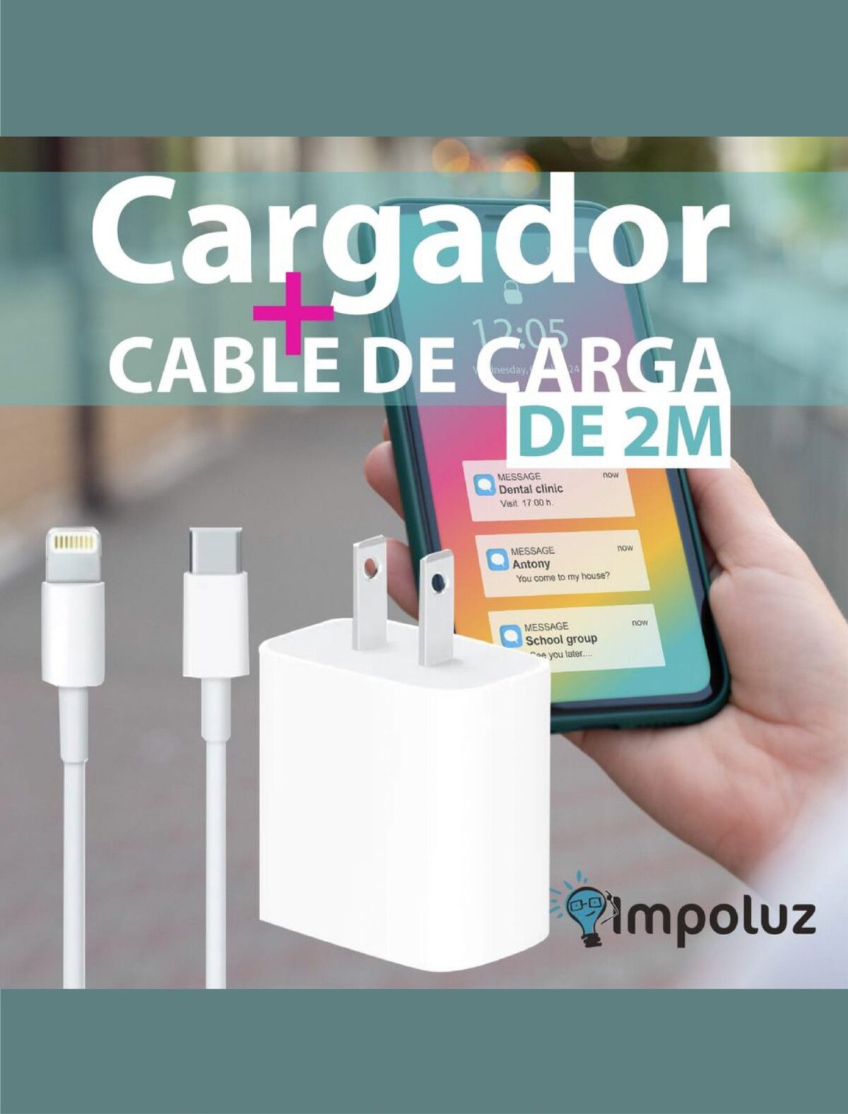 Cargador Tipo C Con Cable iPhone Carga Rapida Original - Imagen 2