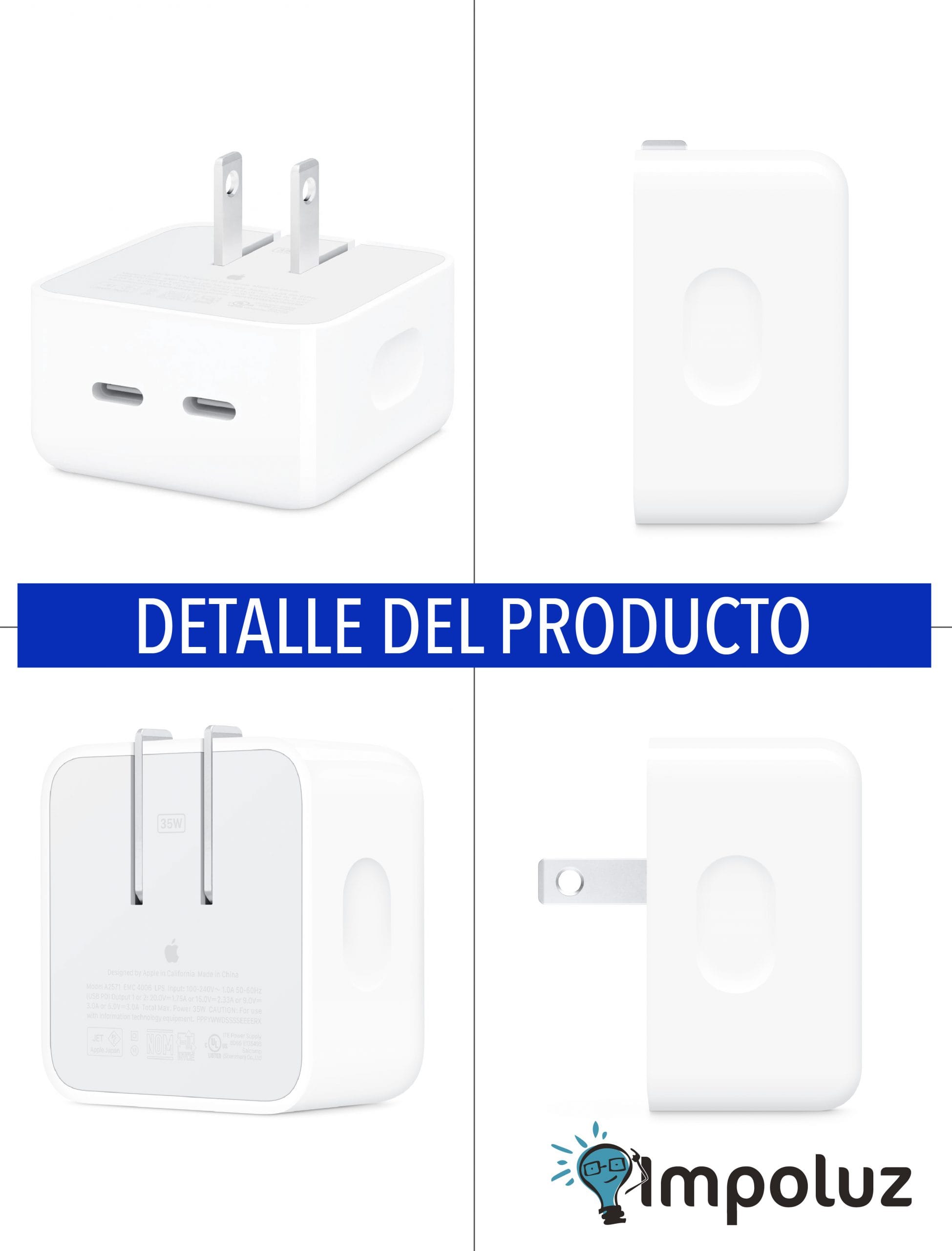 cargador dual 35w scaled Cargador Apple 35w Carga Rapida USB C con 2 Puertos - Imagen 3