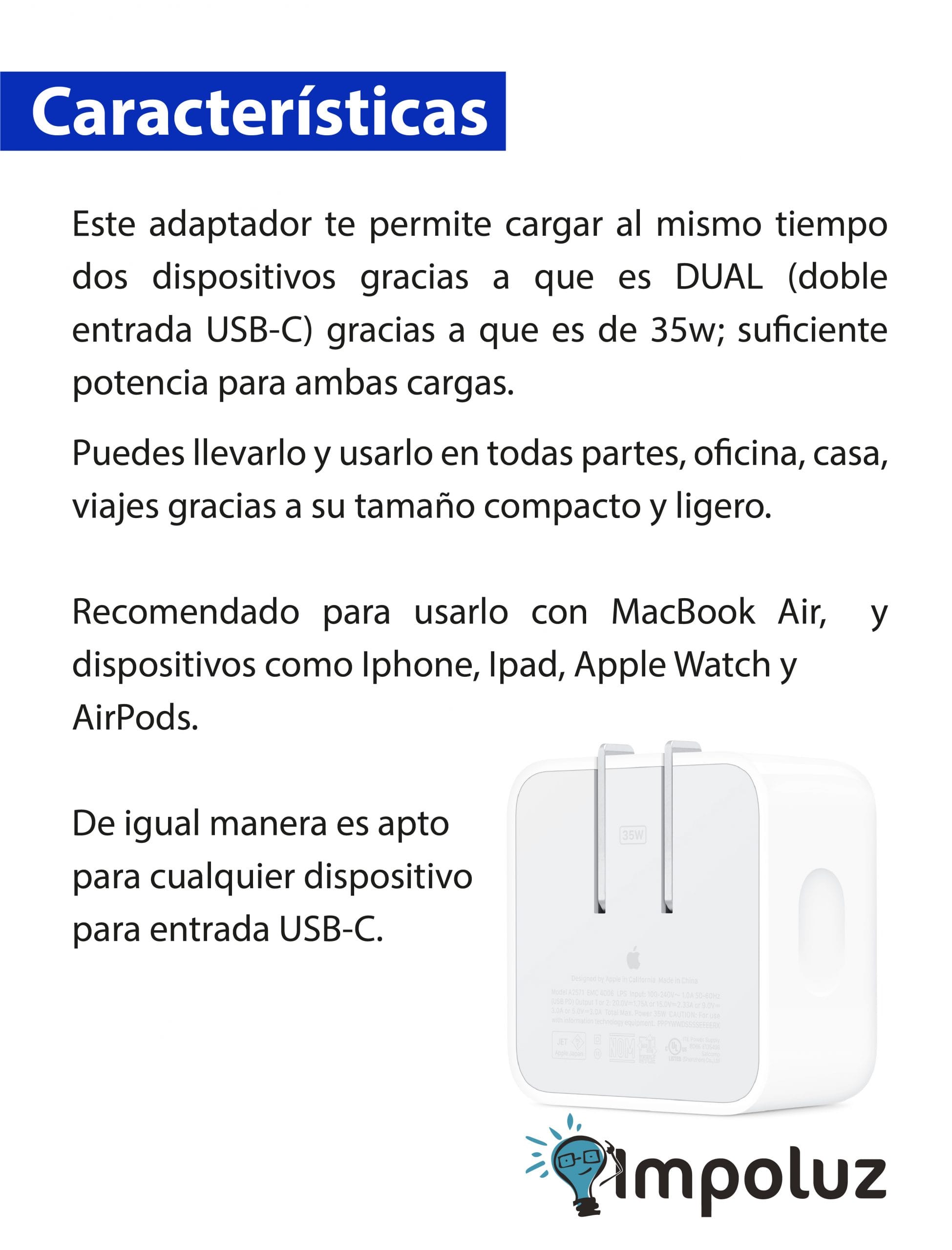 cargador para celular 1 scaled Cargador Apple 35w Carga Rapida USB C con 2 Puertos - Imagen 4