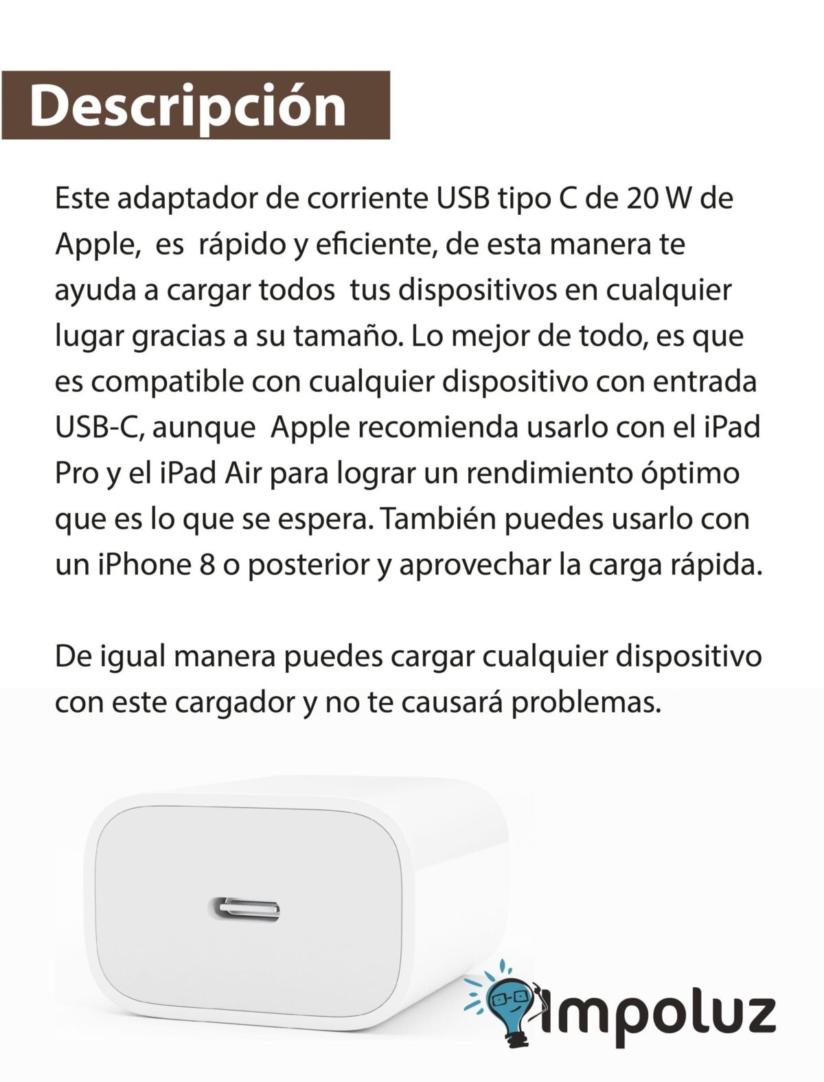 Cargador iPhone Carga Rapida Tipo C De 20W Original - Imagen 3