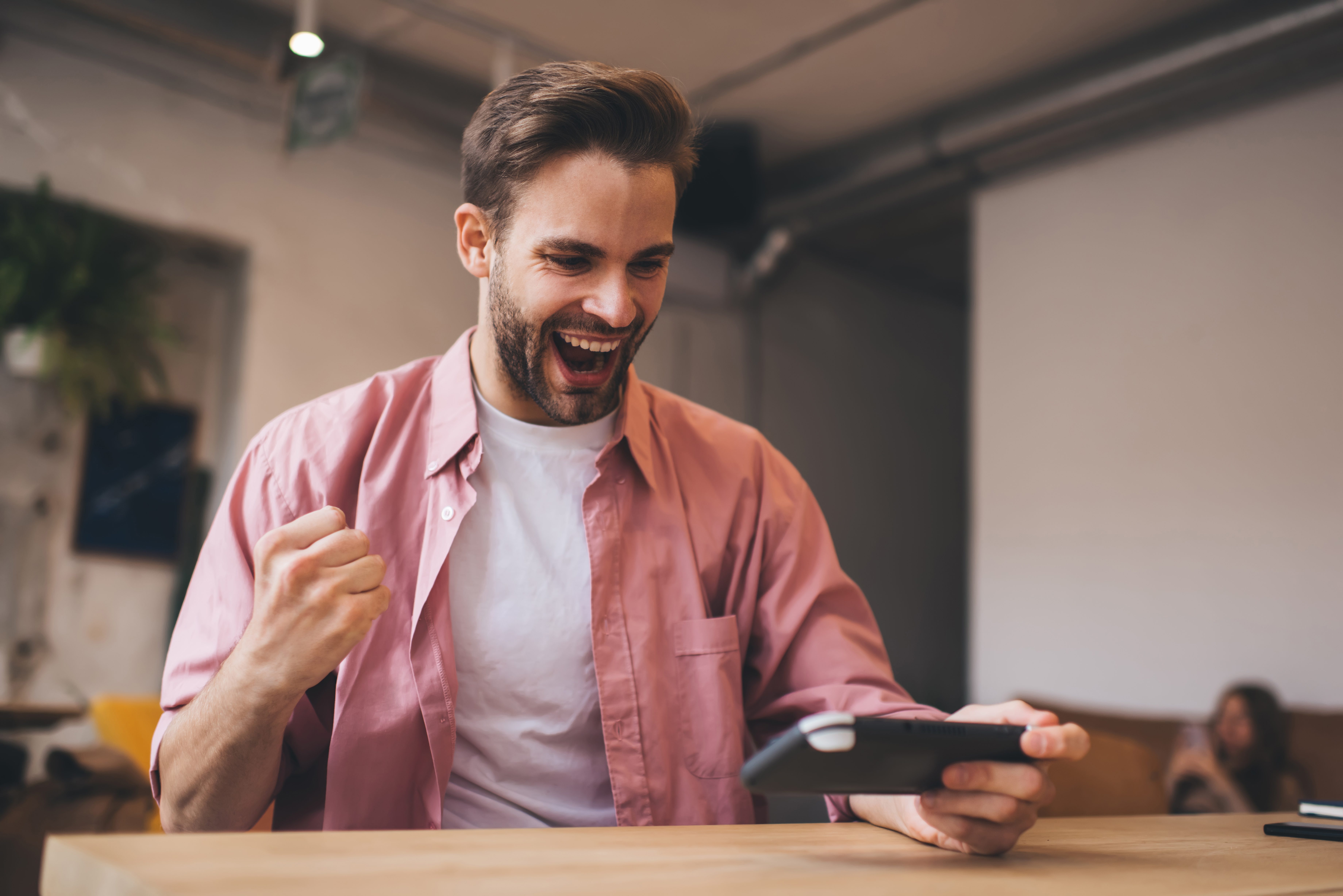 joyful caucasian male celebrating victory in onlin 2023 11 27 04 50 24 utc