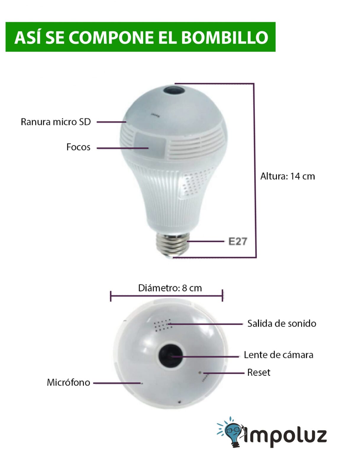 Bombillo Camara De Seguridad Wifi Altavoz Y Microfono - Imagen 6