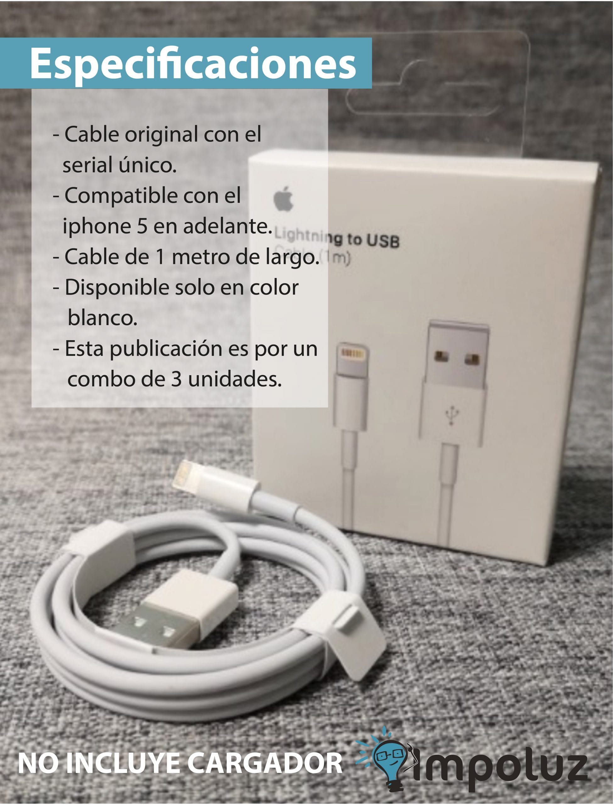cable de iphone original scaled Cable De Datos Usb Lightning 1 o 2 Metros Original - Imagen 4