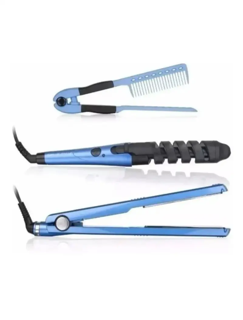 Plancha De Titanio Con Encrespador De Cabello Y Peine