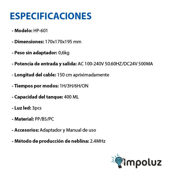 HUMIDIFICADOR HP 601 07 HUMIDIFICADOR HP 601 07