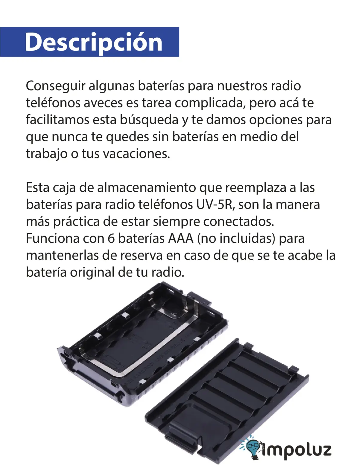 Bateria Auxiliar Baofeng Uv5r Porta Pilas Aa Y Aaa - Imagen 3