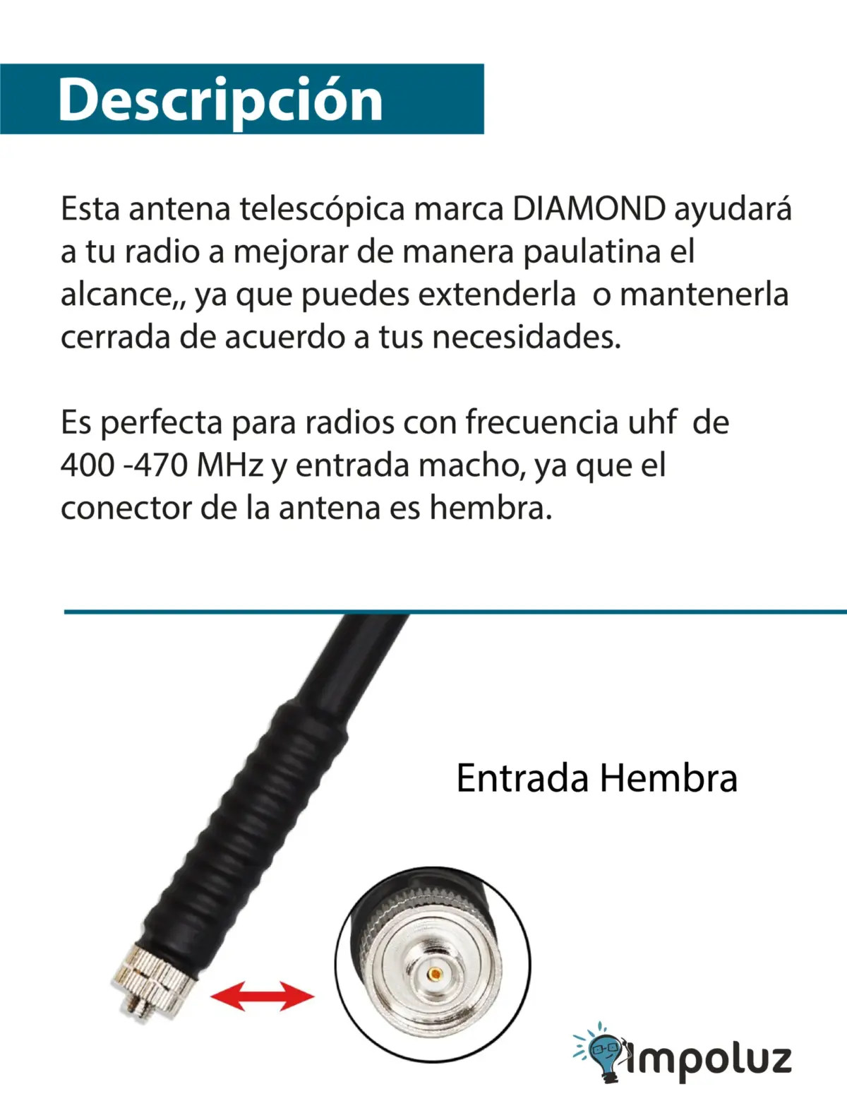 Antena Radio Telefono Telescopica Largo Alcance Vhf - Uhf - Imagen 3