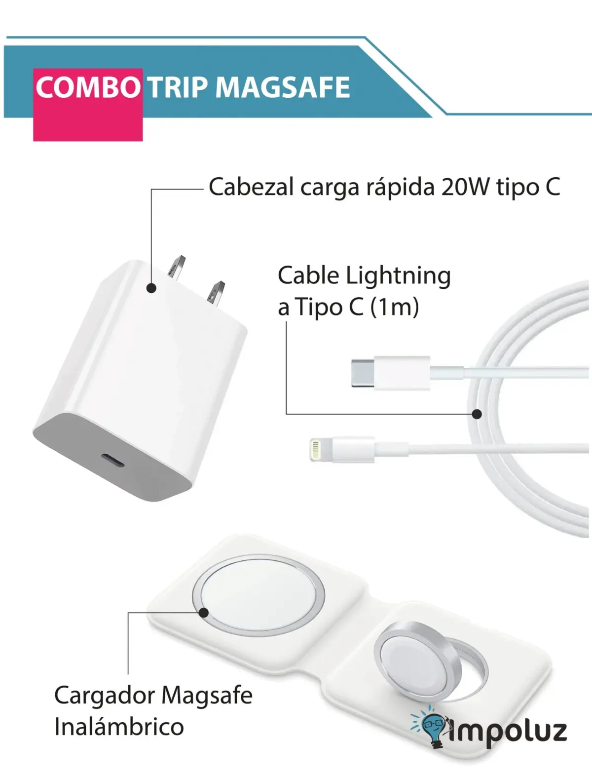 Cargador 20W Cable Lightning a Tipo C Cargador MagSafe Inalambrico scaled 1