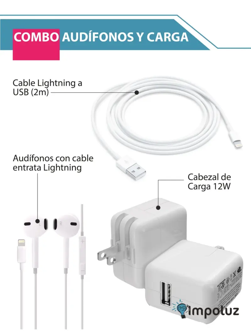 Combo Audífonos y Cargador con Cable Lightning