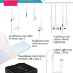 Powerbank Inalámbrico  Audífonos Y Cable Lightning a Tipo C