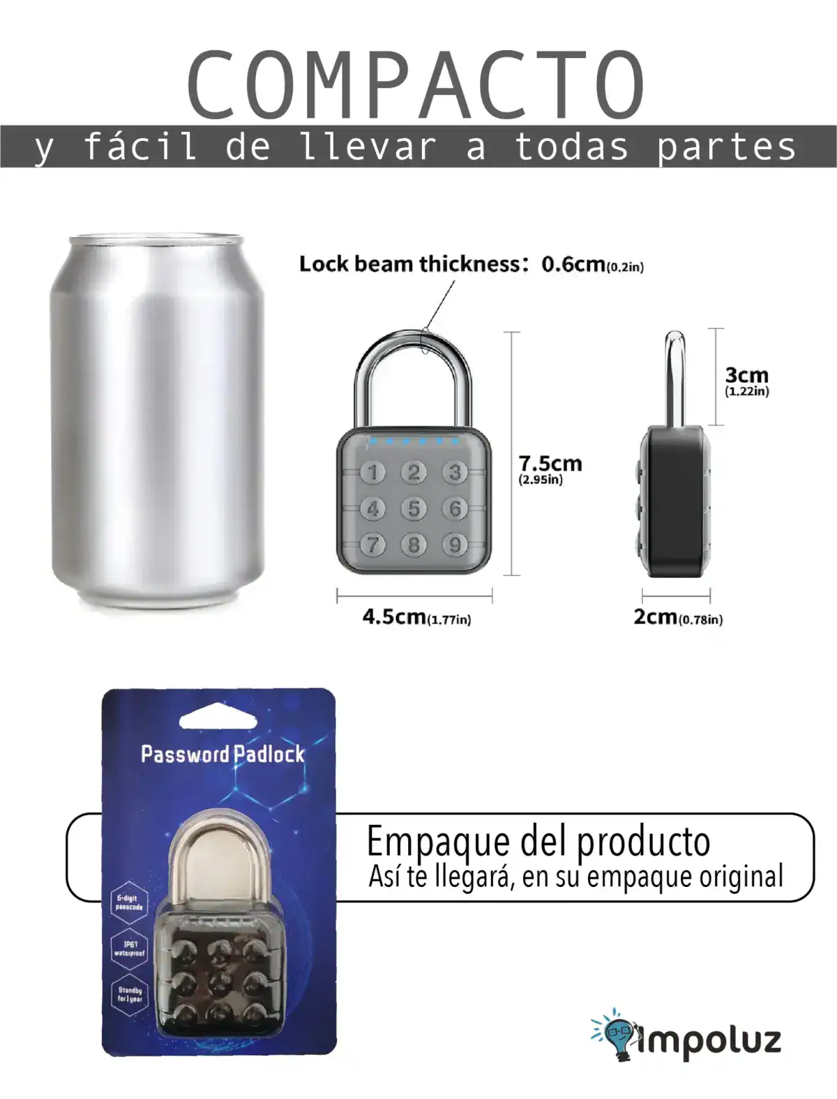 Candado con teclado numérico compacto y resistente, ideal para seguridad personal y oficinas, fácil de llevar y usar en diferentes ambientes.