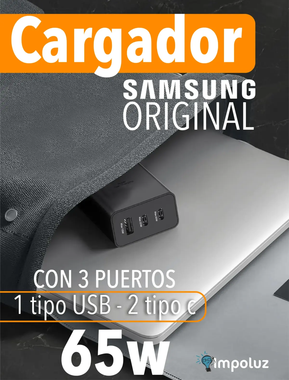Cargador Samsung 65W Carga Rapida Triple Puerto - Imagen 2