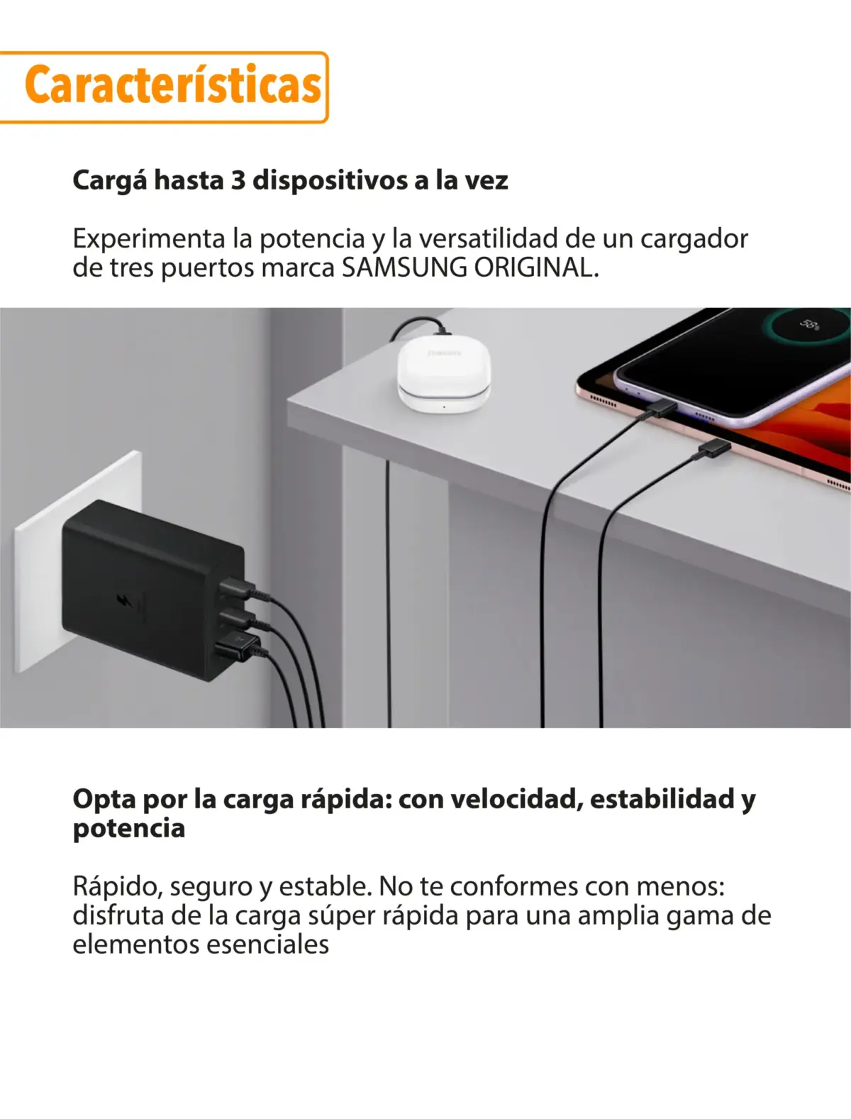 Cargador Samsung 65W Carga Rapida Triple Puerto - Imagen 3