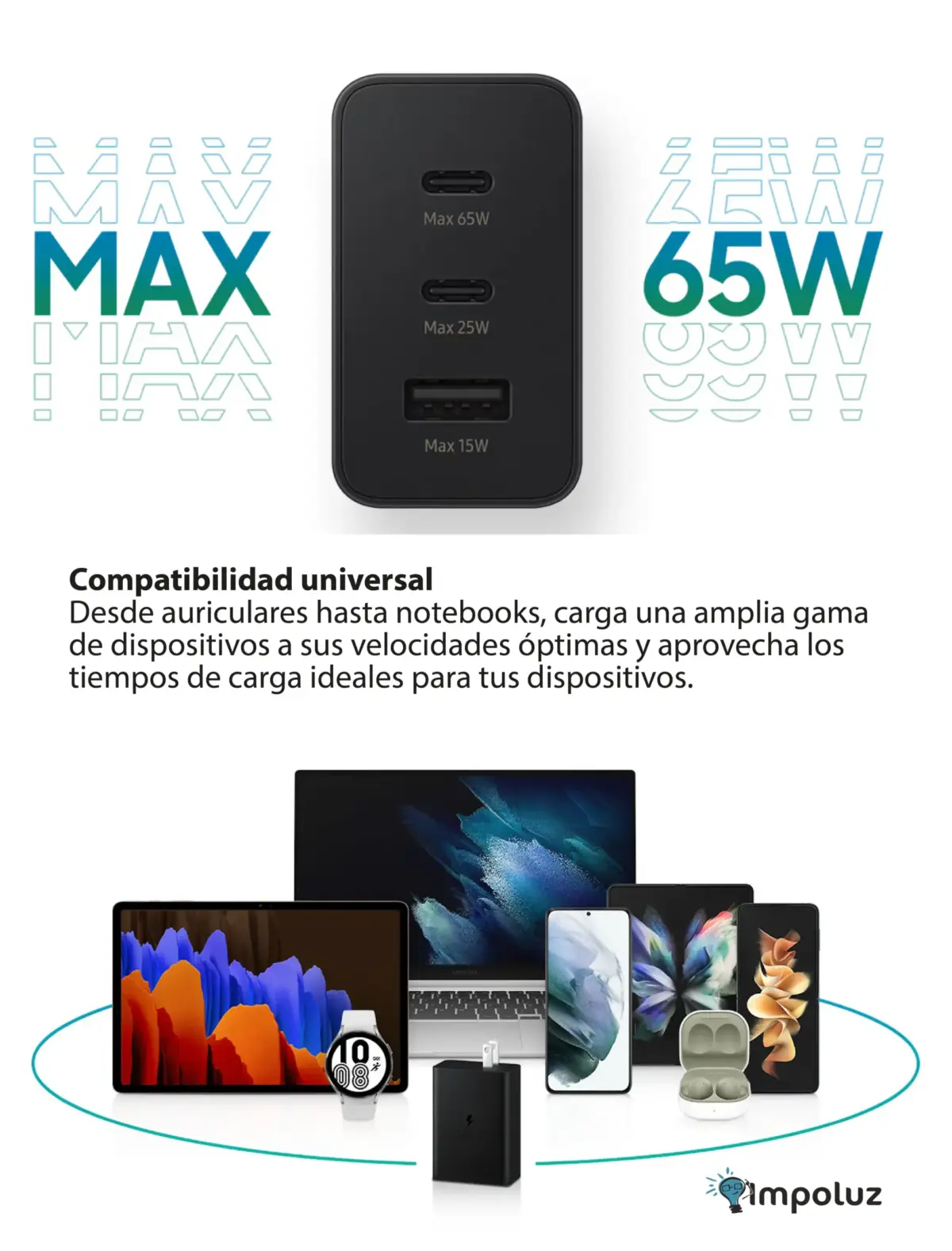 Cargador Samsung 65W Carga Rapida Triple Puerto - Imagen 4