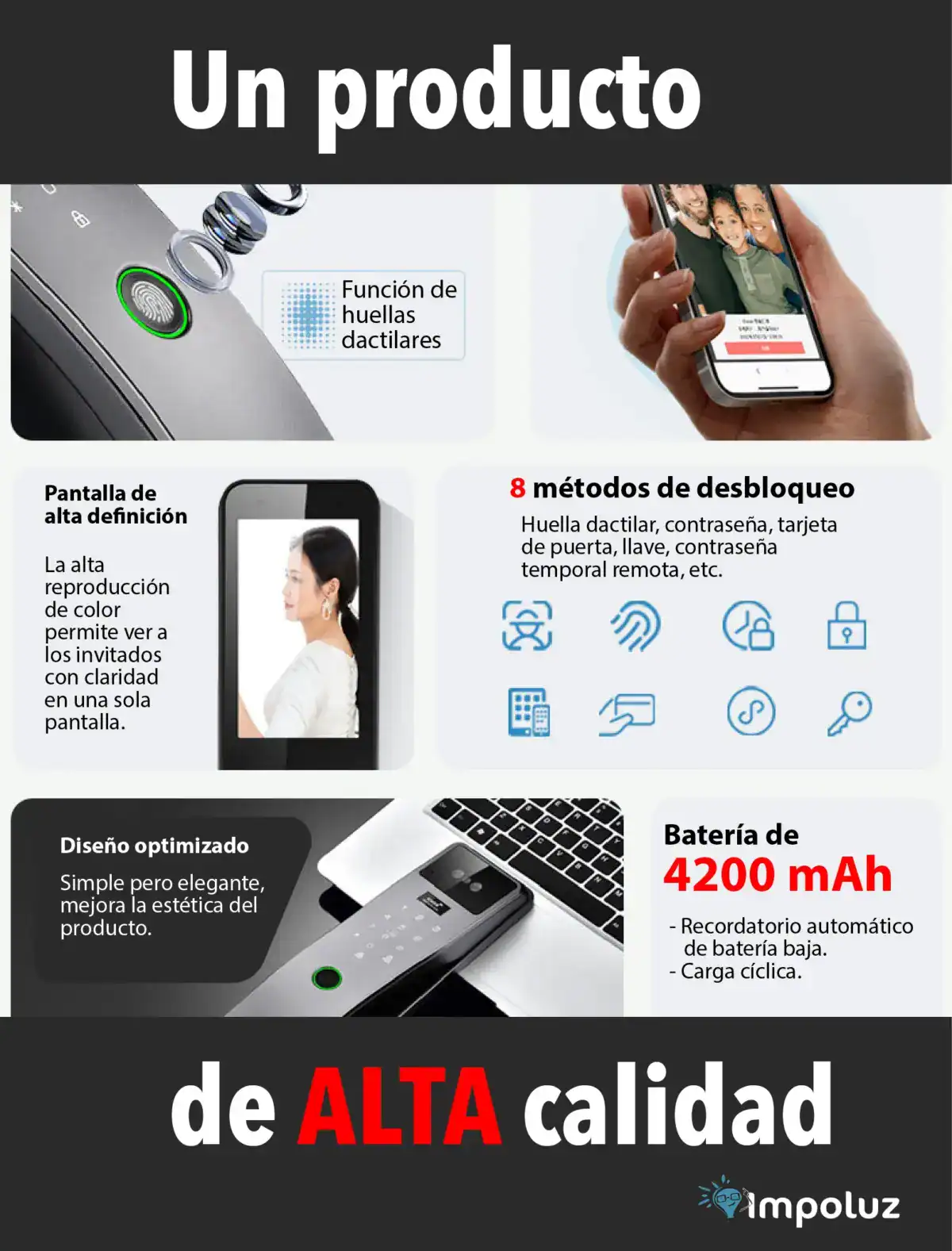 Lector de huellas dactilares y reconocimiento facial para control de acceso y seguridad.
