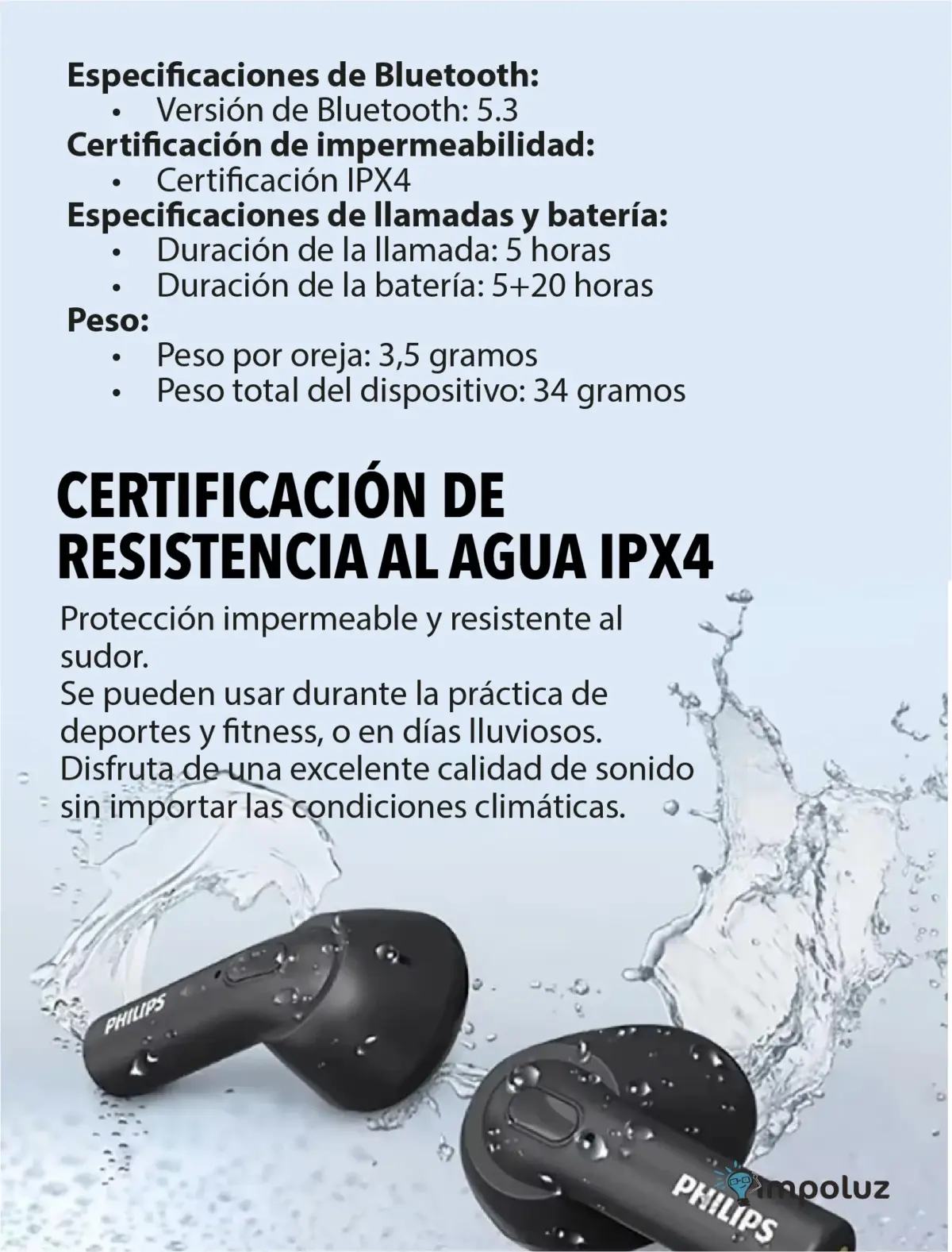 Audífonos Inalámbricos Bluetooth 5.3 Resistencia IPX4 - Imagen 5