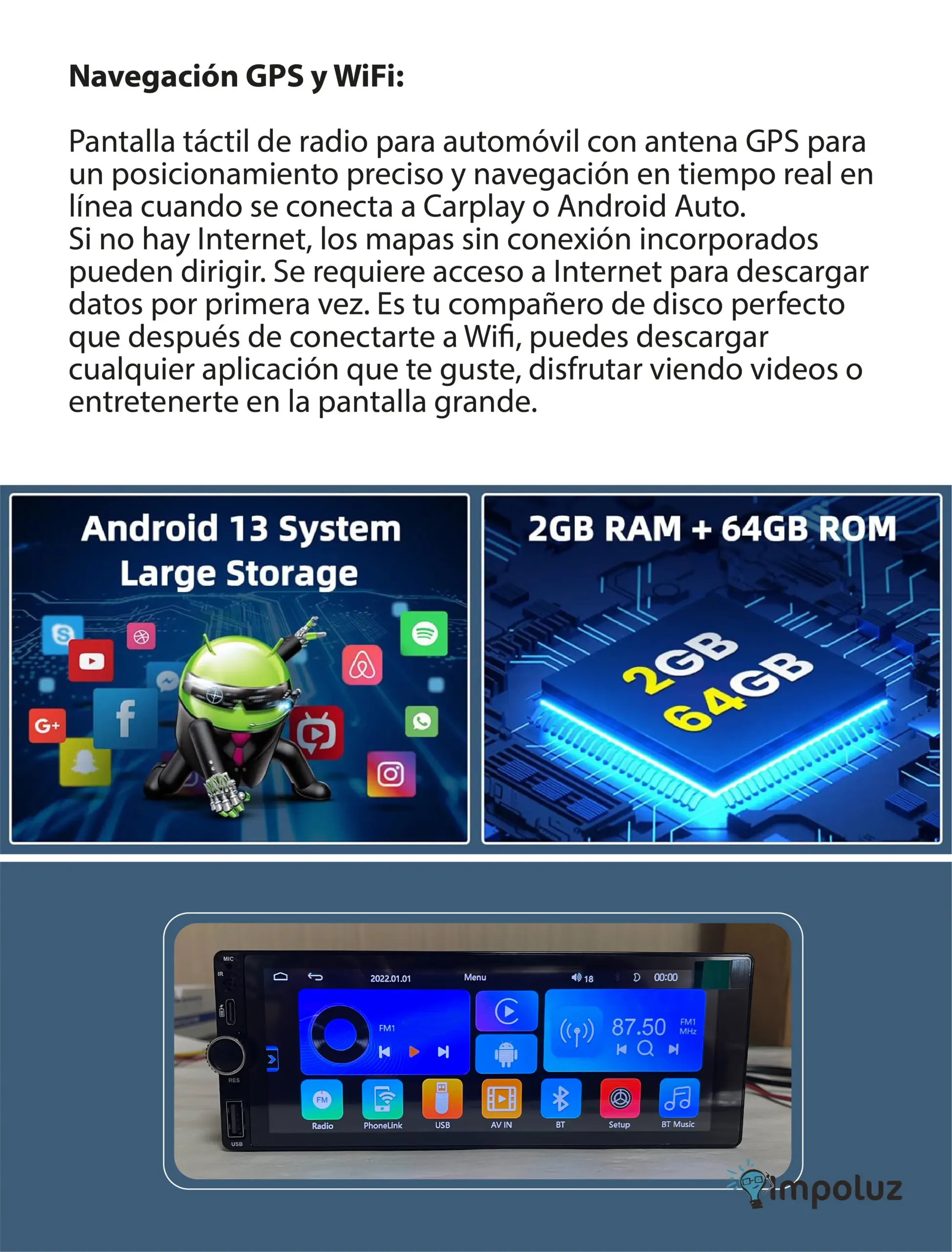 RADIO CARRO 06 scaled Radio Para Carro Con Pantalla Carplay Camara Reversa - Imagen 6