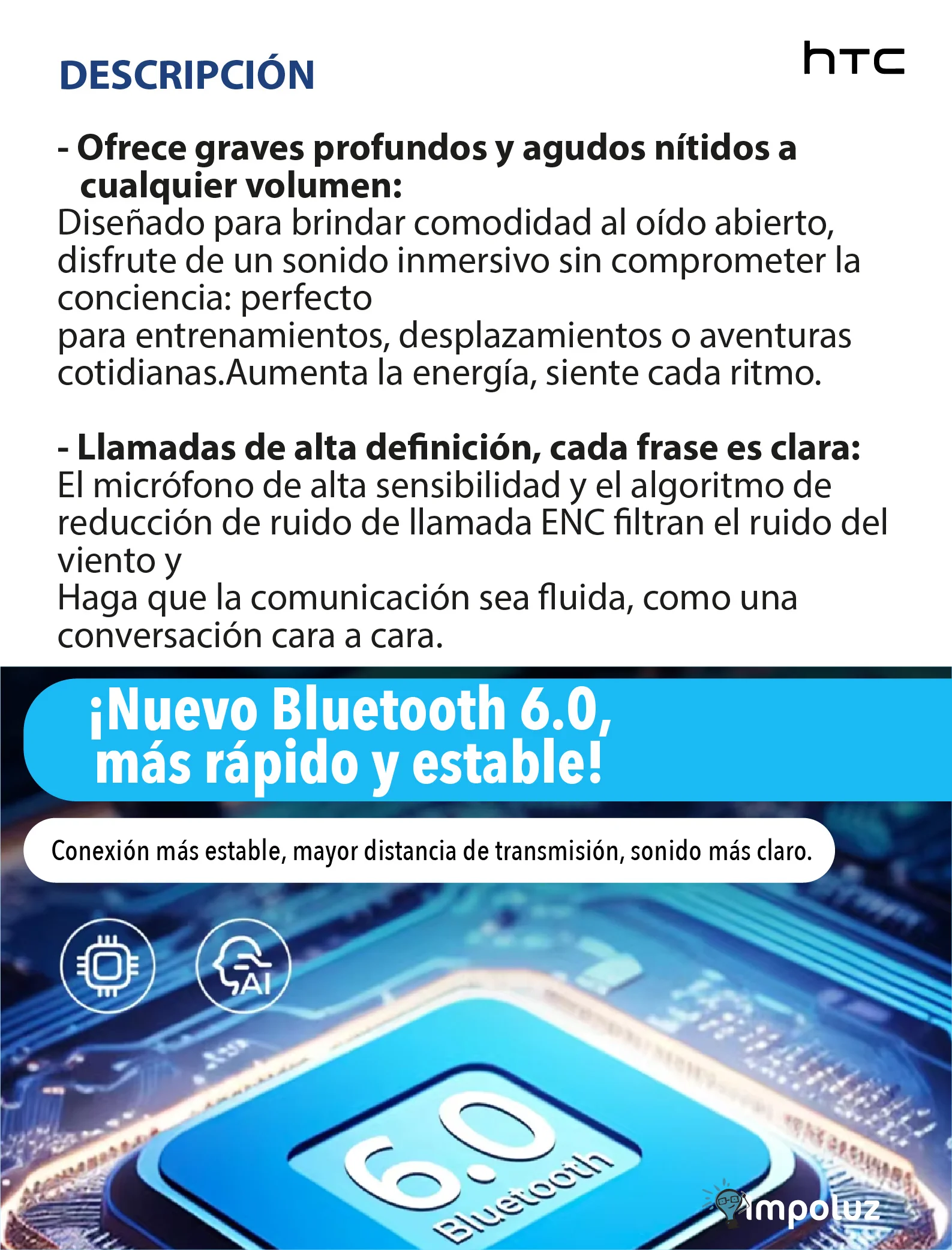 HTC NE16 03 Audifonos in ear Bluetooth 6.0 Inteligencia Artificial - Imagen 3