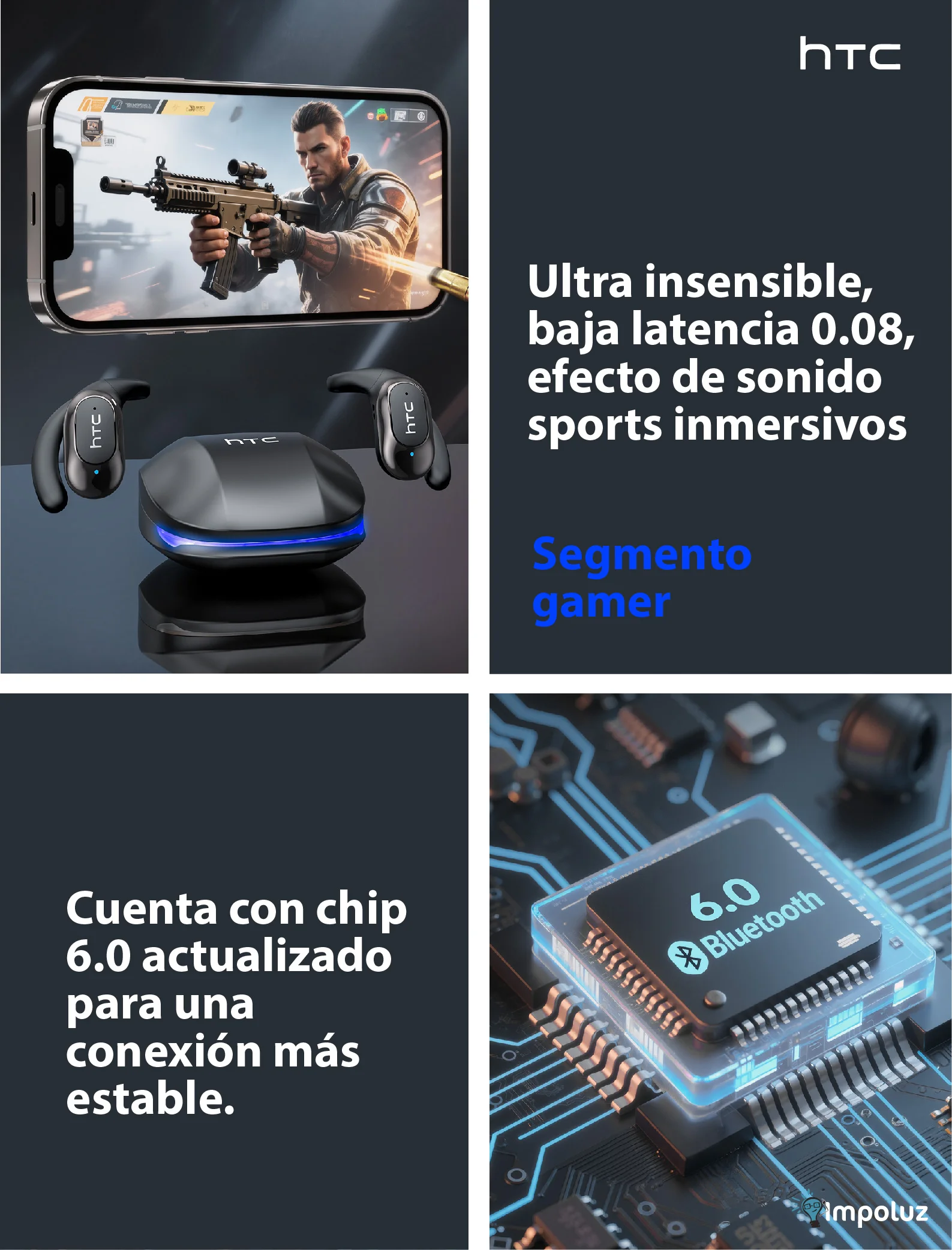 HTC NE17 05 Audifonos Gamer Bluetooth HTC NE17 Con Microfono - Imagen 5