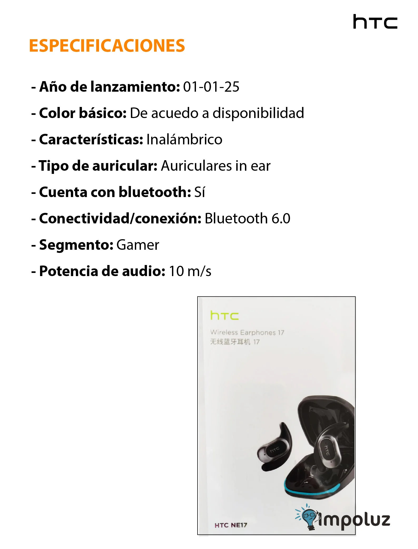 HTC NE17 08 Audifonos Gamer Bluetooth HTC NE17 Con Microfono - Imagen 8
